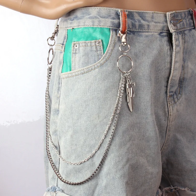 Personalized Street Style Cross Feather Pendant Waist Chain Versatile Double-layer Unisex Chain