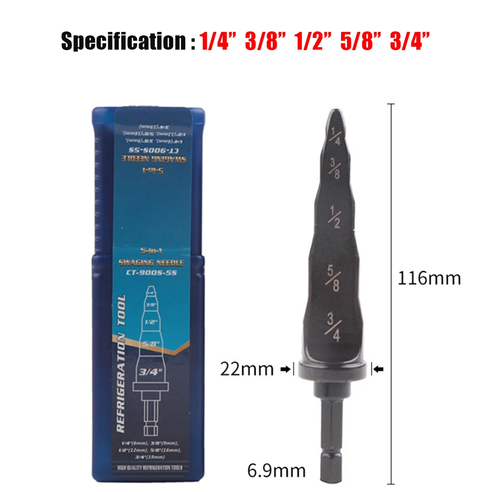 5 in 1 Pipe Expander with Drill Coupling for HVAC Technicians Performing Swaging Flaring Deburring and Reaming Tasks