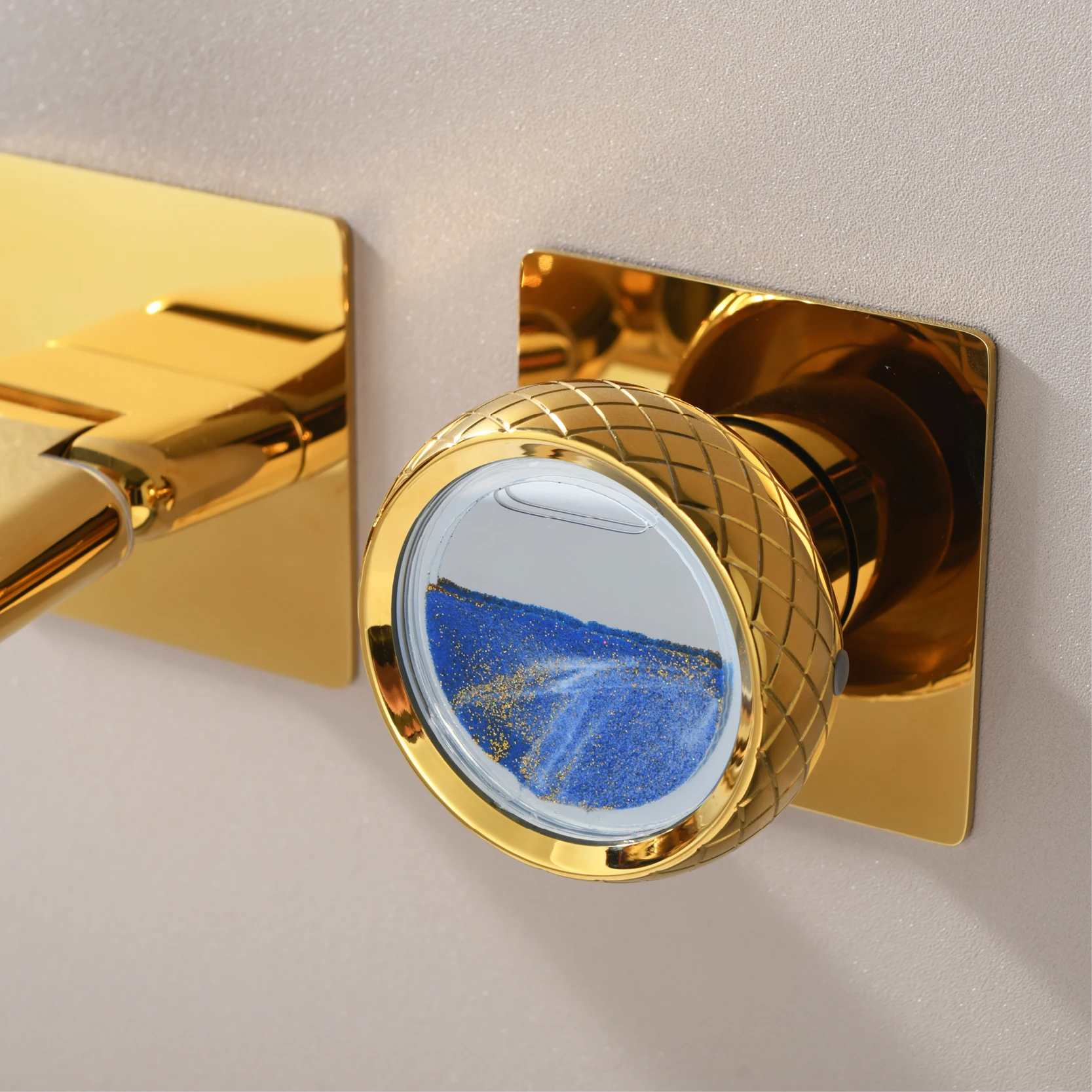 Luxury Brass Titanium LED Digital Display Wall Mounted Bathroom Faucet with Embedded 2 Cold and Hot Water Waterfall Basin Mixer