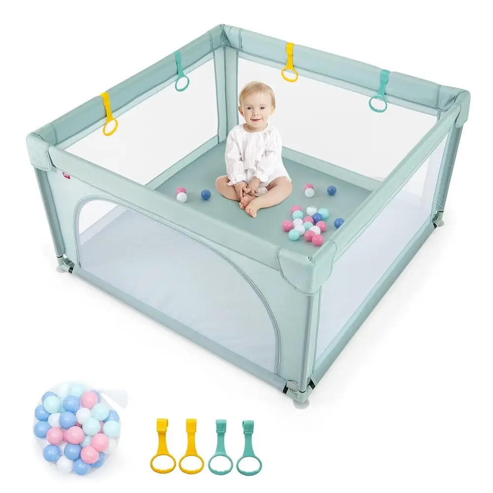 Jumbo-Laufstall mit 50 Strandbällen, Baby-Sicherheitstore, rutschfester Saugkraft, mit Netz überzogener Spielbereich für Kleinkinder