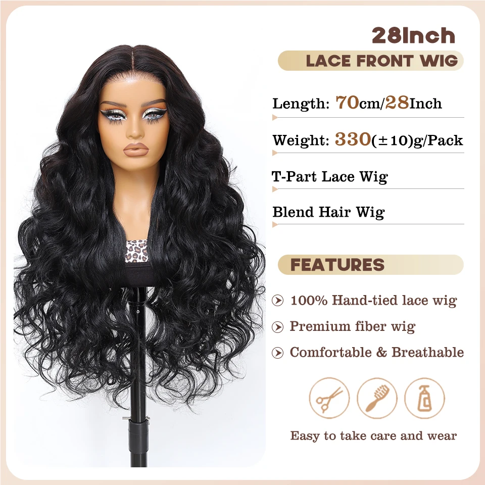 28 بوصة الاصطناعية T جزء الدانتيل الجبهة الباروكات للإناث الأفريقيات فضفاضة عميق أسود مزيج الشعر اليد تعادل الدانتيل الجبهة الباروكات للنساء الأفرو