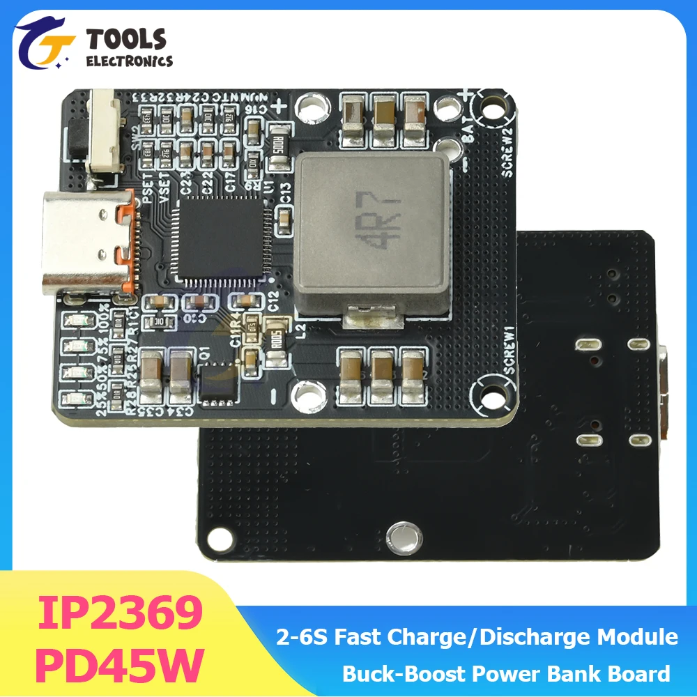 

IP2369 Bidirectional Buck-Boost Power Bank Board 2-6S 45W PD Fast Charging with Buck-Boost & Type-C