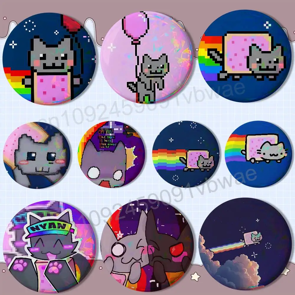 cute Rainbow Alien Nyan Cat Round Exquisite Badge Brooches Creative Pins For Clothes Hat Backpack Gift Accessories