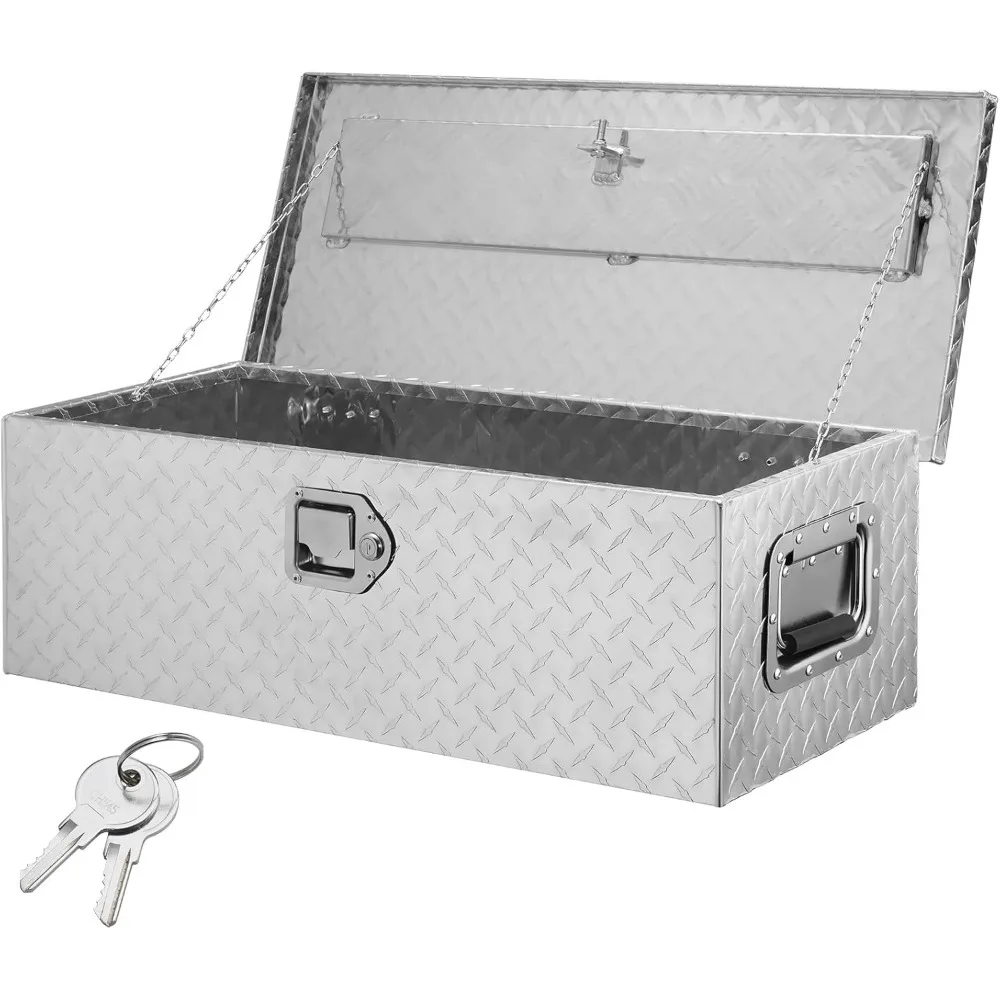 

Heavy Duty Aluminum Truck Bed Tool Box with Lock, Diamond Plate Storage for Pickup, RV, Trailer, 30x13x9.6in Silver