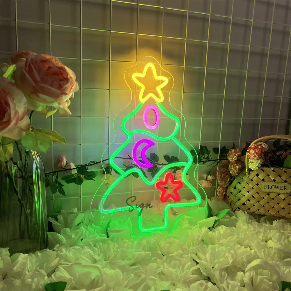 Christmas Tree Neon Signs LED Wall Decor Bedroom Livingroom Christmas Party Decorations Neon Lights A Great Gift for Children