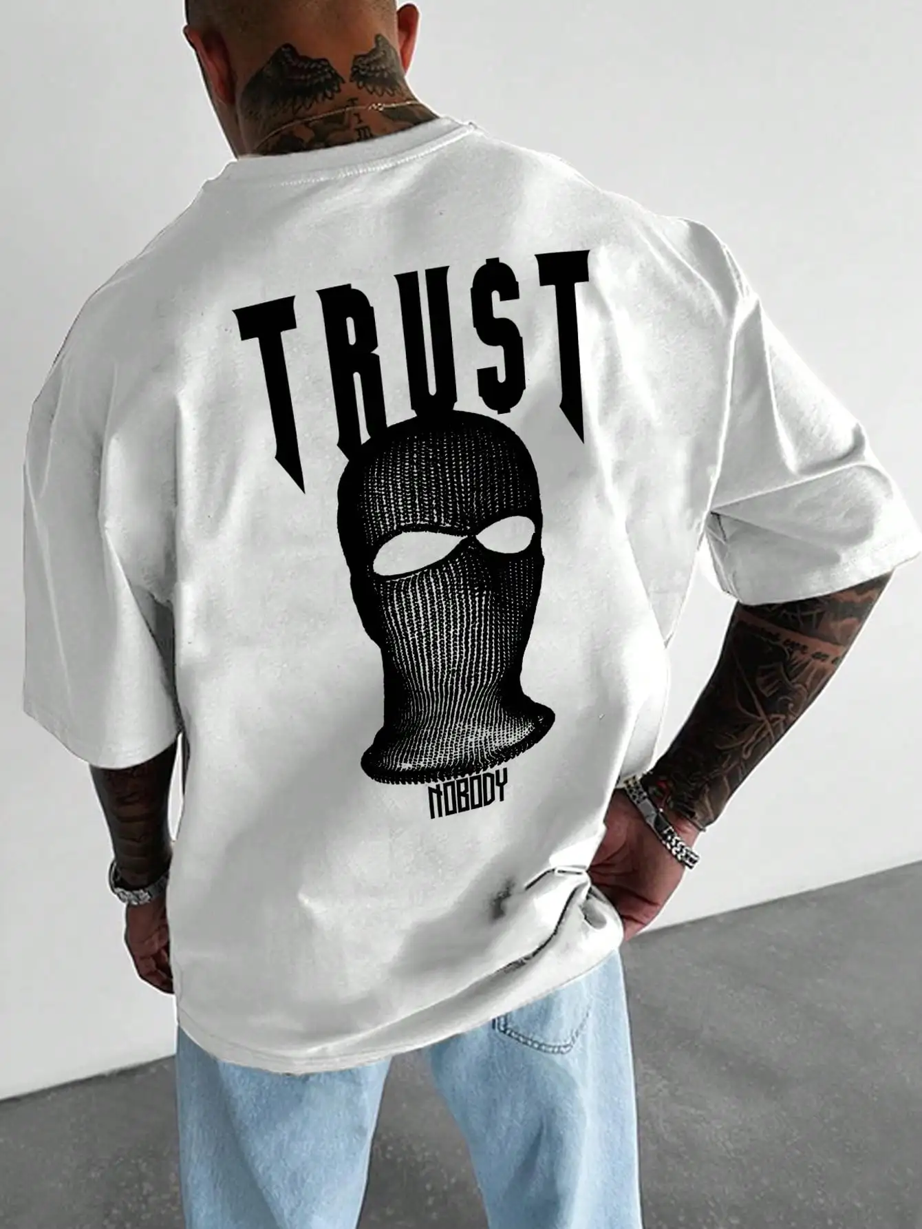 

American high street Harajuku style design hood pattern printed short-sleeved T-shirt men hip-hop couple niche summer trend tops