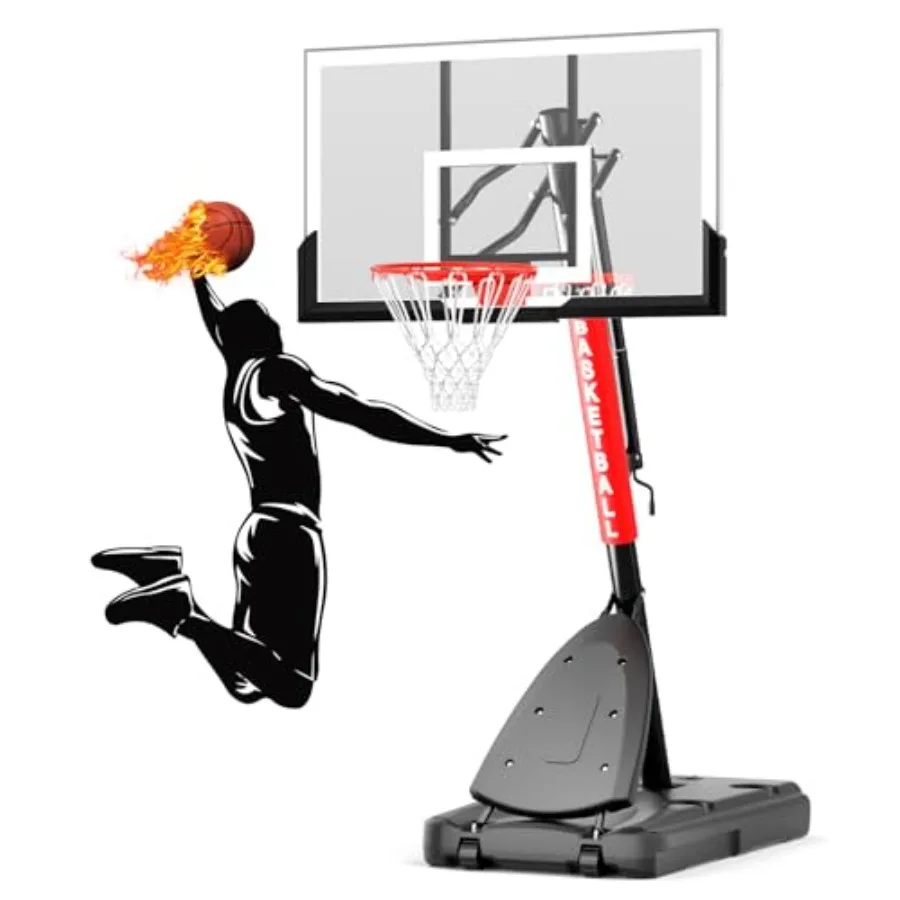 

Outdoor basketball hoop with 54 acrylic backboard, height adjustable from 7.5 to 10 ft, portable steel system for backyard or d