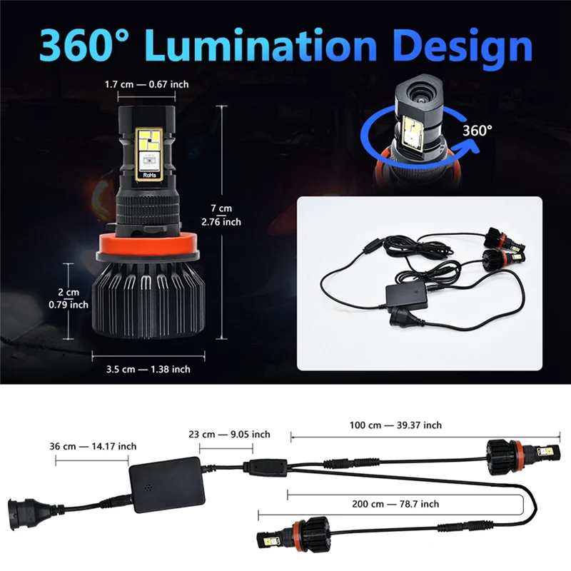 Car LED RGB Headlight APP Bluetooth-Compatible Control Multi Colors LED Fog Lights Bulbs