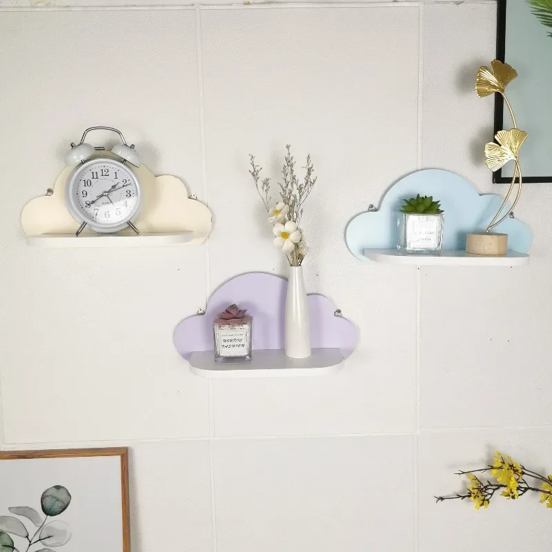 Wooden Cloud Screw Embedded Wall Mounted Storage Rack Solid Wood Doll Organizer Home RoomDecorativeShelfHomeStorage&Organization