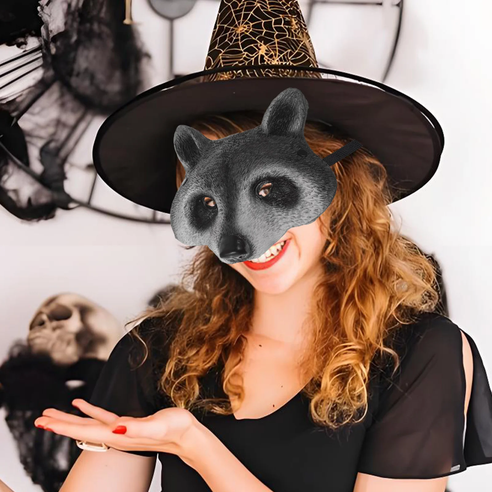 Maschera di procione Costume animale di Halloween Maschera per il viso per festa di carnevale in maschera Vestito operato da cosplay Realistico spaventoso per adulti