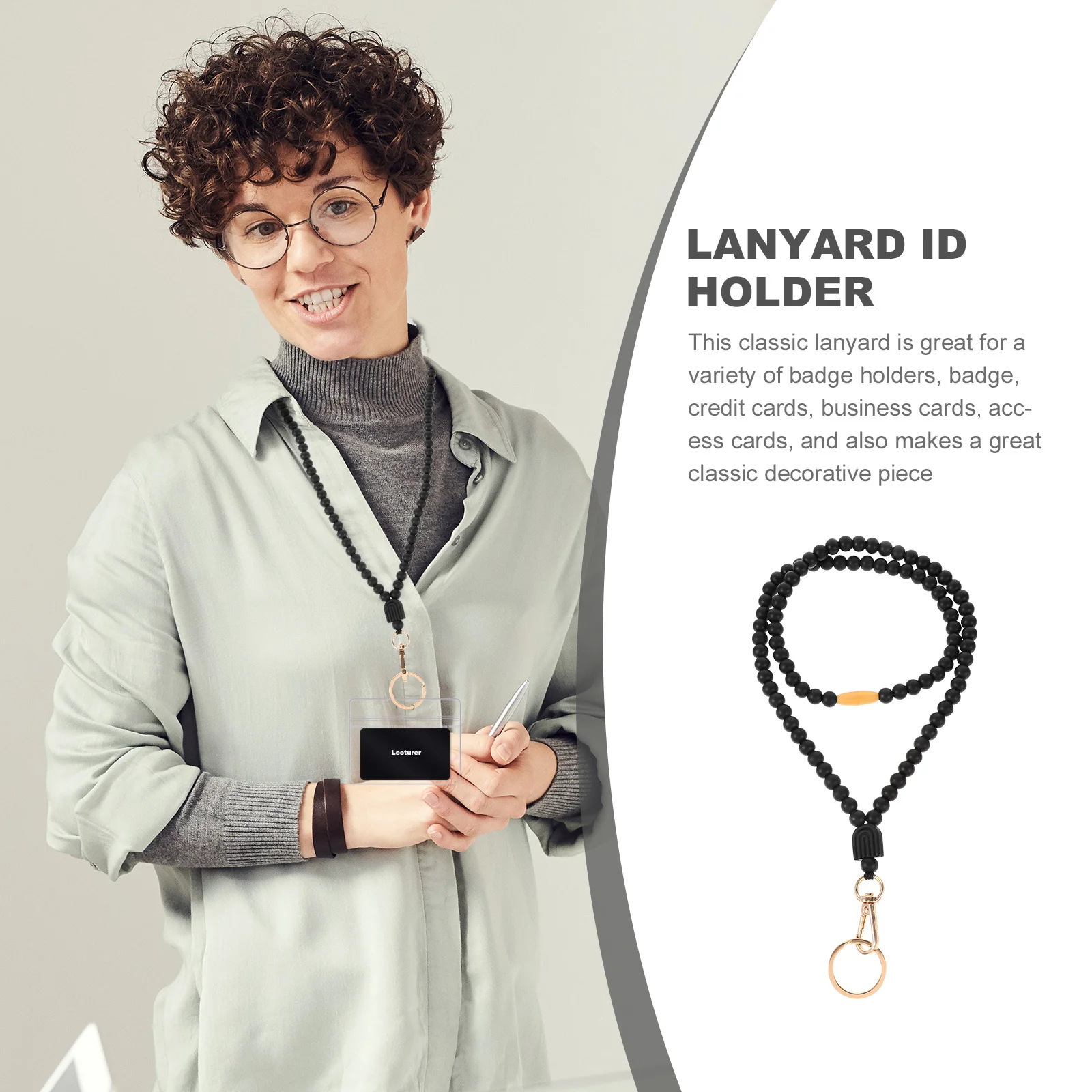 

Beaded Id Card Lanyard Wear-Resistant Silicone Beads Badge Holder Suitable for Work School Access Pass Keychain Anti-Loss Rope