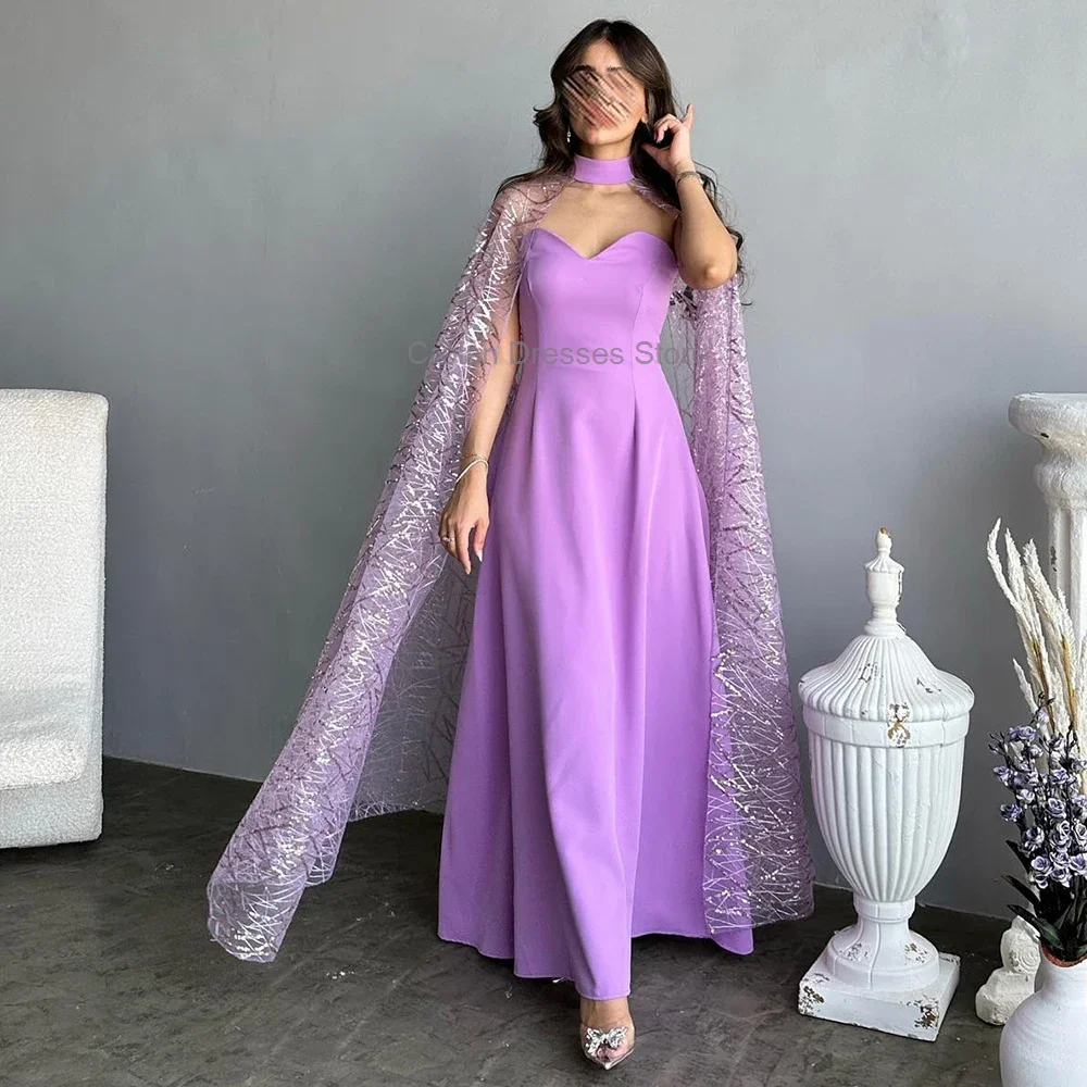 Robe de Soirée en Jersey Violet avec Châle de Rotterdam pour Femme, Tenue de Bal à la Mode, Longueur au Sol, VincFormelle