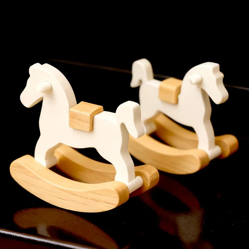 Mini Wooden Rocking Horse Ornament Creative DIY Wood Craft Rocking Horse Desktop Decoration Home Christmas Birthday Party Gifts - Detail 1