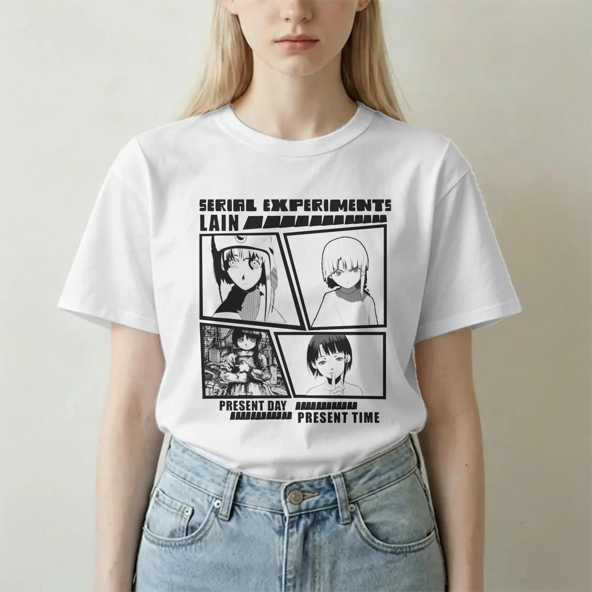 16 Colors, Serial Experiments Lain Men Women T Shirt  Funny Tees Short Sleeve Round Collar T-Shirts Pure Cotton Graphic Tops