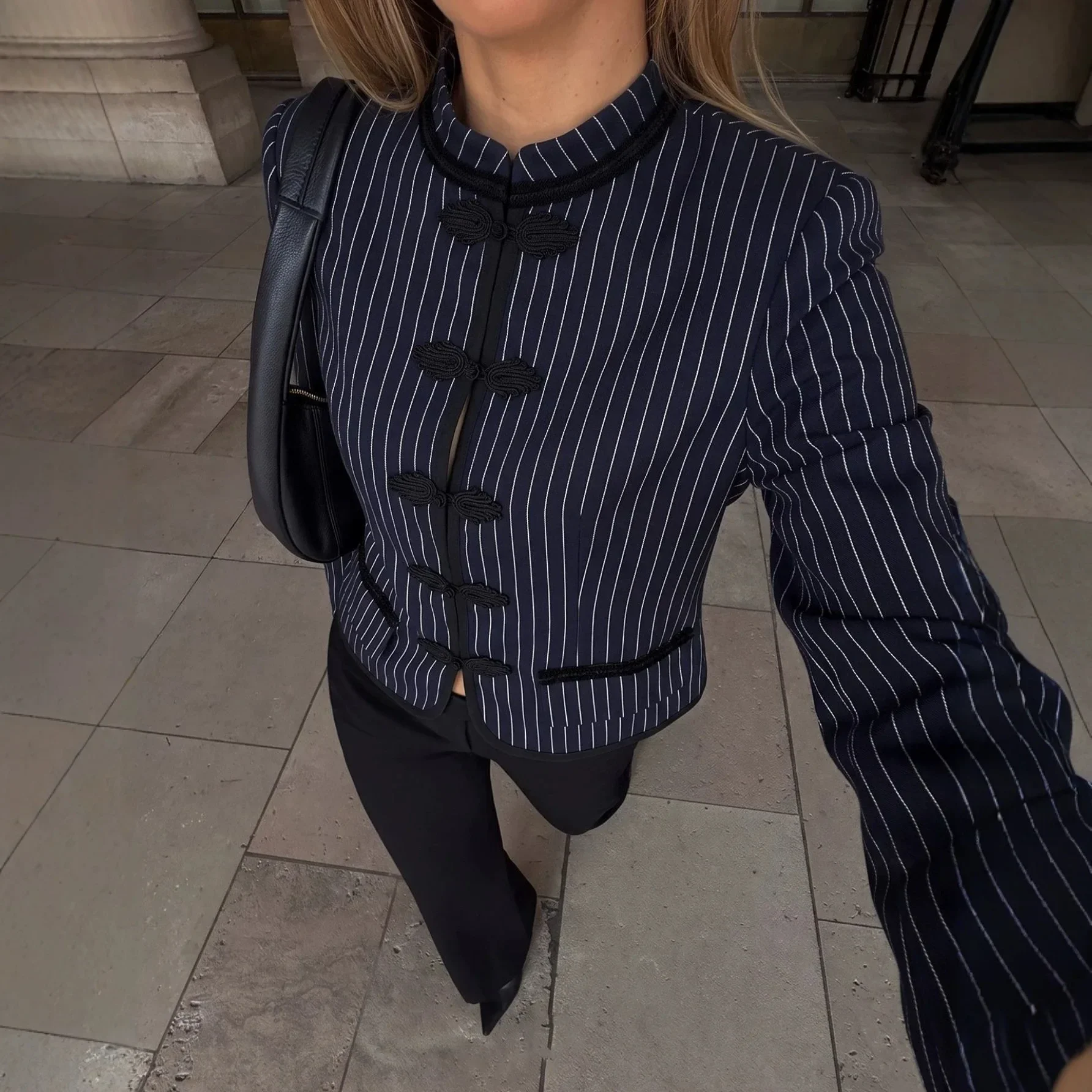 Women's Single-Row Cheongsam Buckled Coat 2026 New Autumn Winter, Long-Sleeved Versatile Top