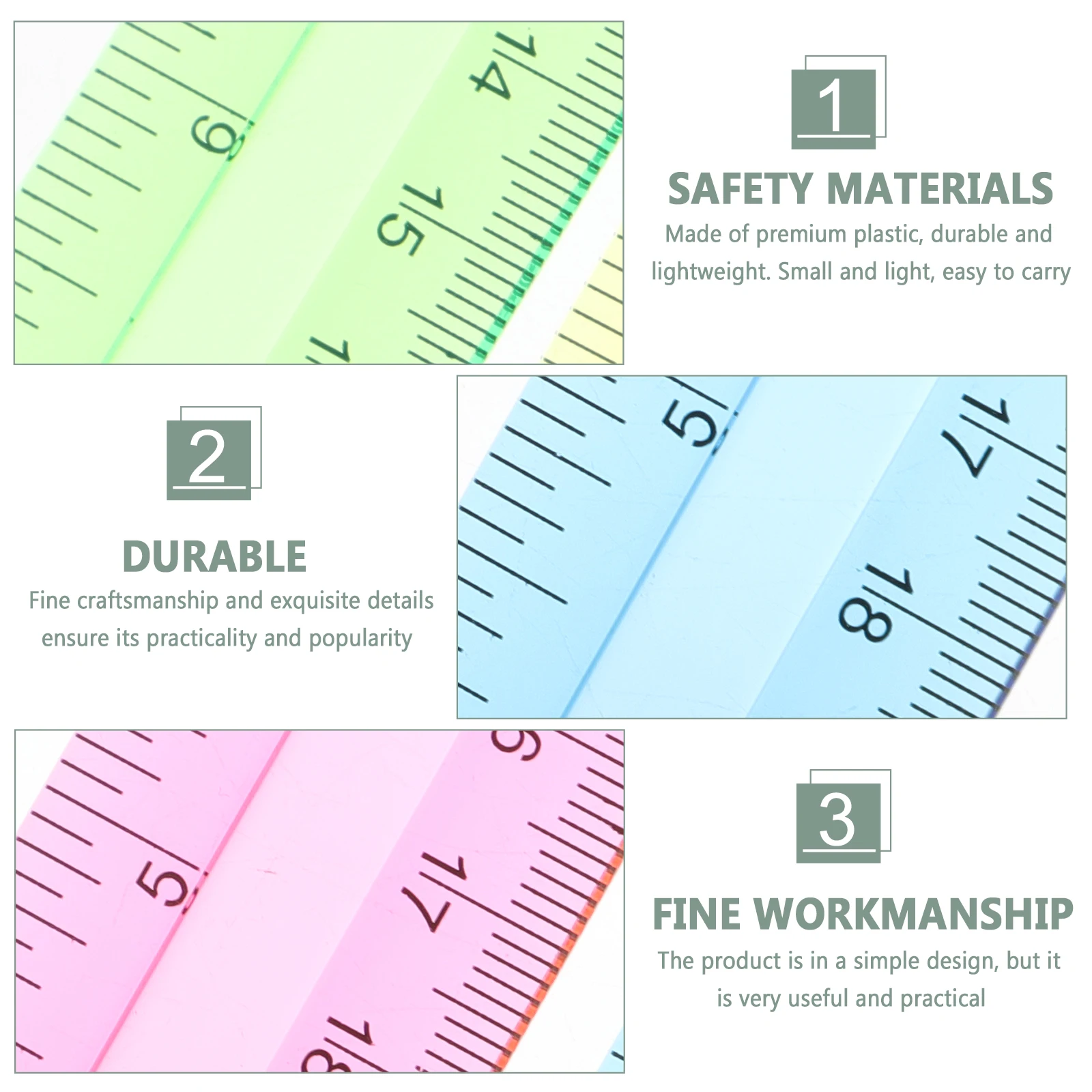 16pcs Colorful Plastic Straight Rulers Transparent 12 Inch Drawing Rulers for Student Learning