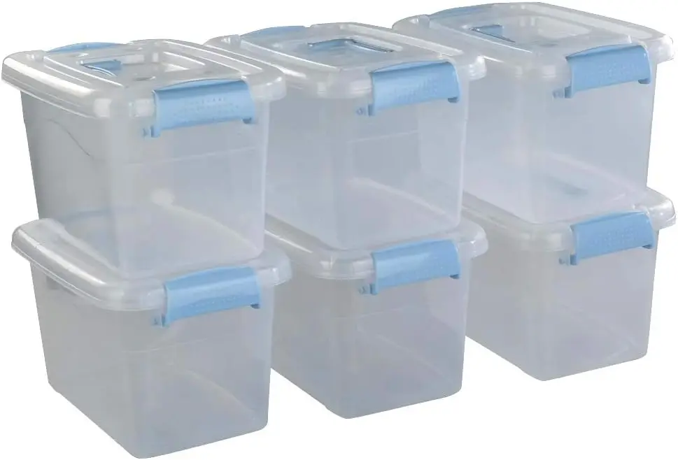 

5 L Plastic Storage Bin with Lid, Clear Transparent Box with Handles, Set of 6