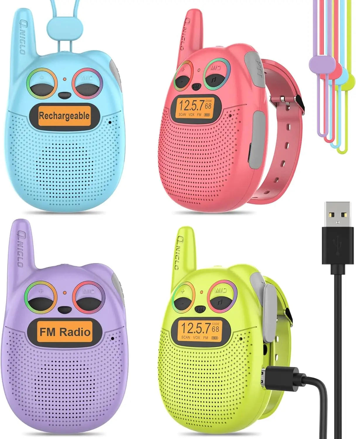 

Rechargeable Kids Walkie Talkies 4 Pack, FM Radio Toy for Boys Girls Ages 3-14, Outdoor Camping Birthday Christmas Gift