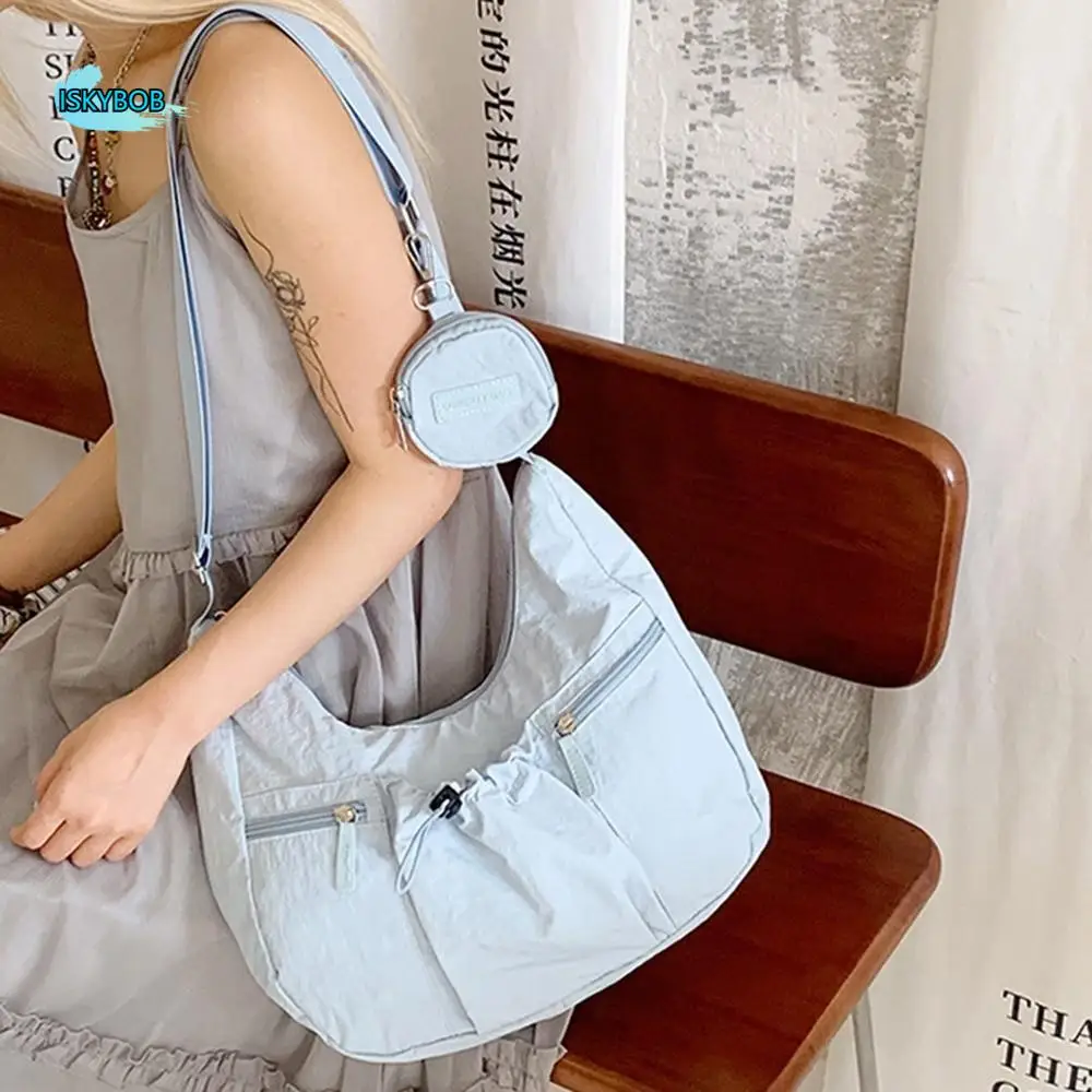 

Korean Style Crossbody Dumpling Bag Large Capacity Versatile Pleated Drawstring Bag Casual Commuting Nylon Shoulder Bag Travel