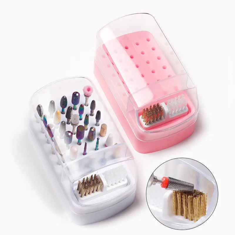 Storage Box 2-in-1 Nail Art Drill Grinding Storage Holder Polish Head Bit Clean The Manicure Sanding Head Brush Display 30 Holes