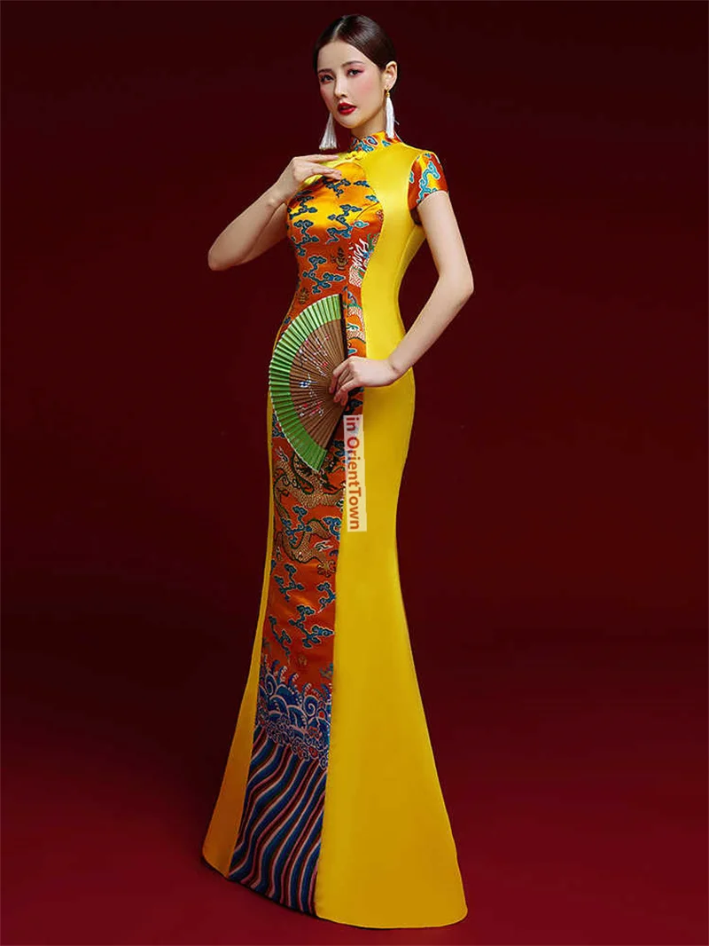 Modèles de style oriental Cheongsam robe de bal haut de gamme Performance Costume spectacle tendance asiatique hôtes de soirée tenue formelle pour les femmes