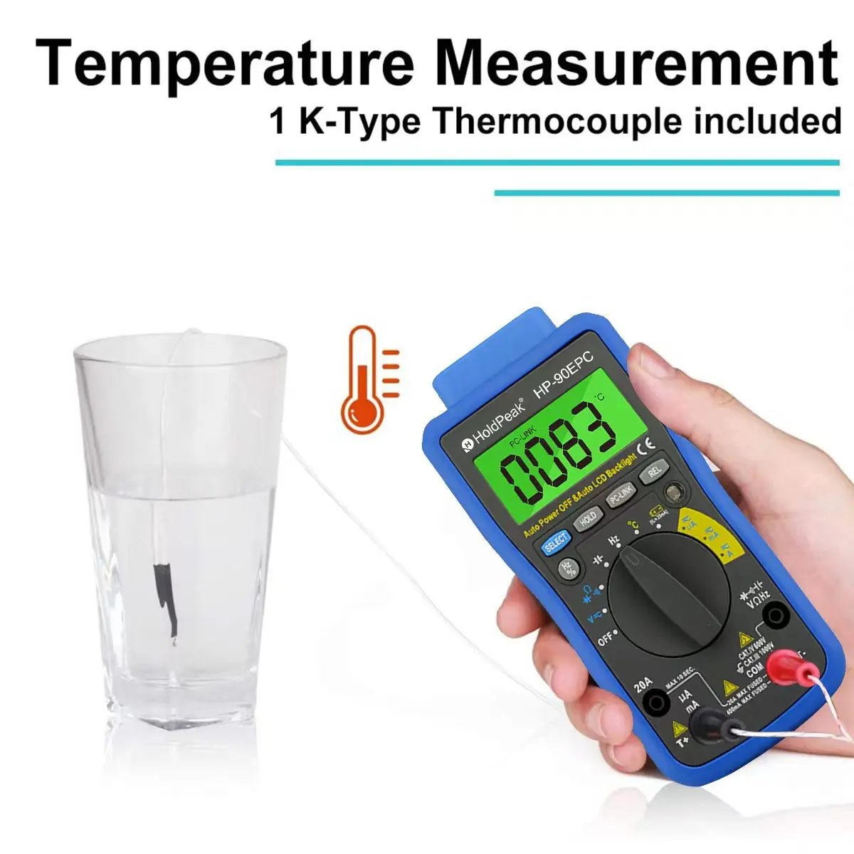 

Professional Digital Multimeter True RMS NCV 20A Current AC DC Voltmeter Capacitance Resistance Tester HoldPeak HP-90EPC