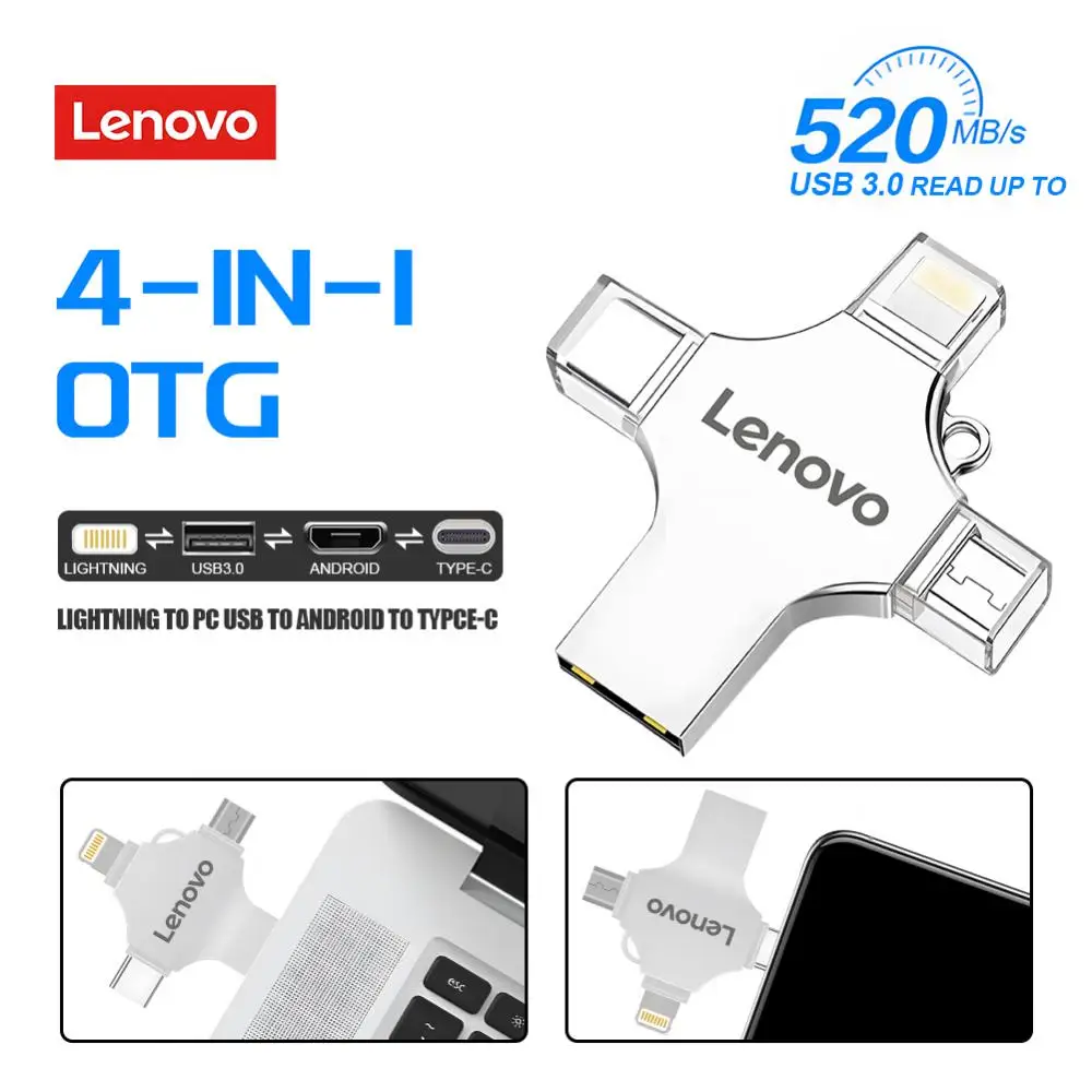 Lenovo 4 IN 1 USB 3.0 USB Flash Drives 1TB 2TB TYPE-C Pen Drive memoria usb portable Pendrives флешка usb Gift For PC iPhone