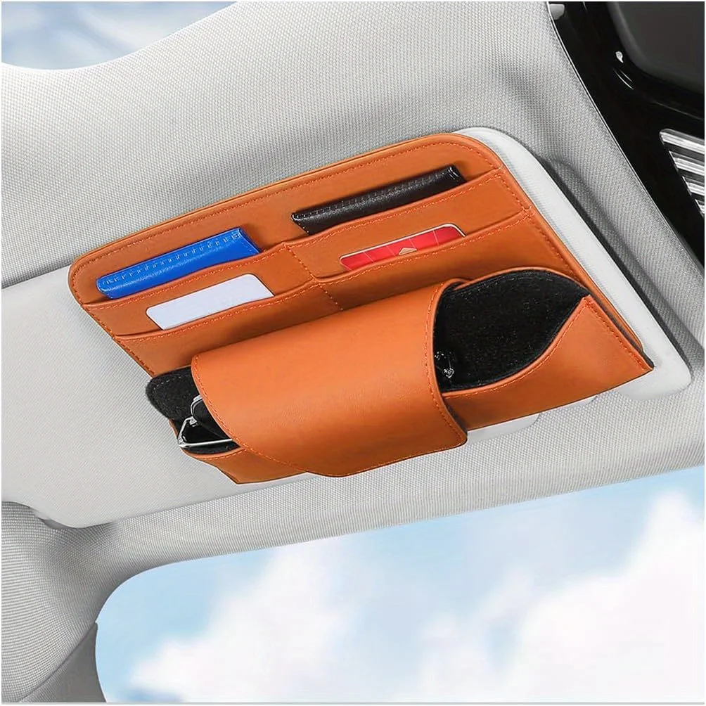 

Car Sunglasses Holder and Organizer,Sun Visor Glasses Storage Case with,Leather Vehicle Eyeglasses Protective Box for Car SUV