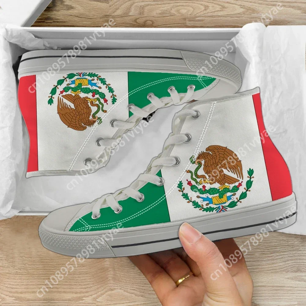 Custom Made Mexico Flag Print Casual Women Vulcanized Shoes Breathable Lace up High Top Canves Shoe Ladies Walking Foowear Mujer