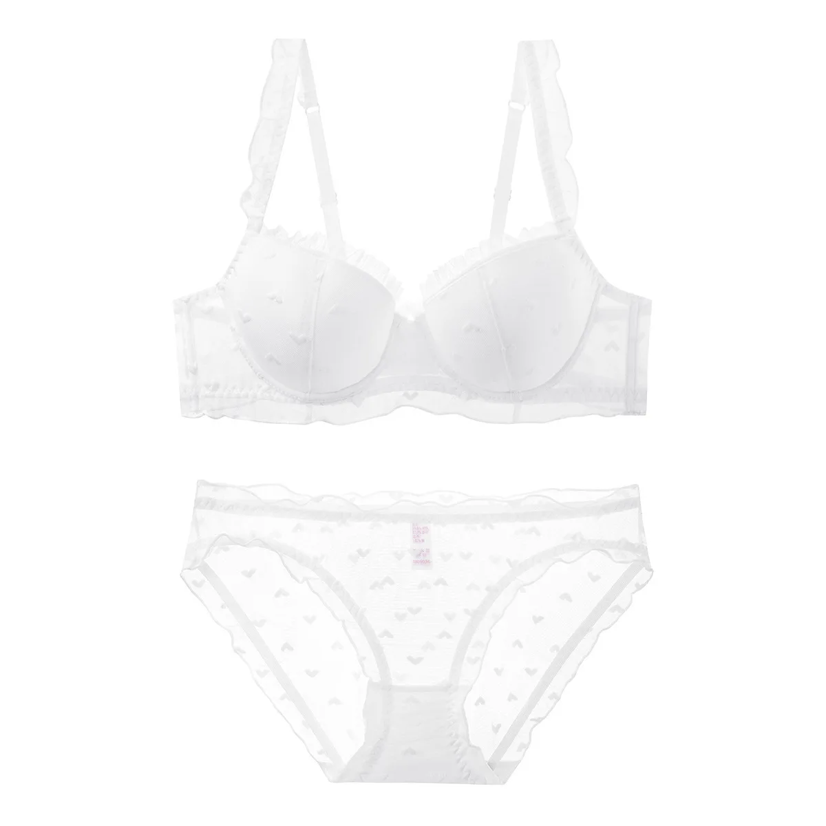 Heart Print Sexy Bra Set Women Lace See Through Brief Set Elegant Ladies Daily Underwear Thin Bra and Panty Set