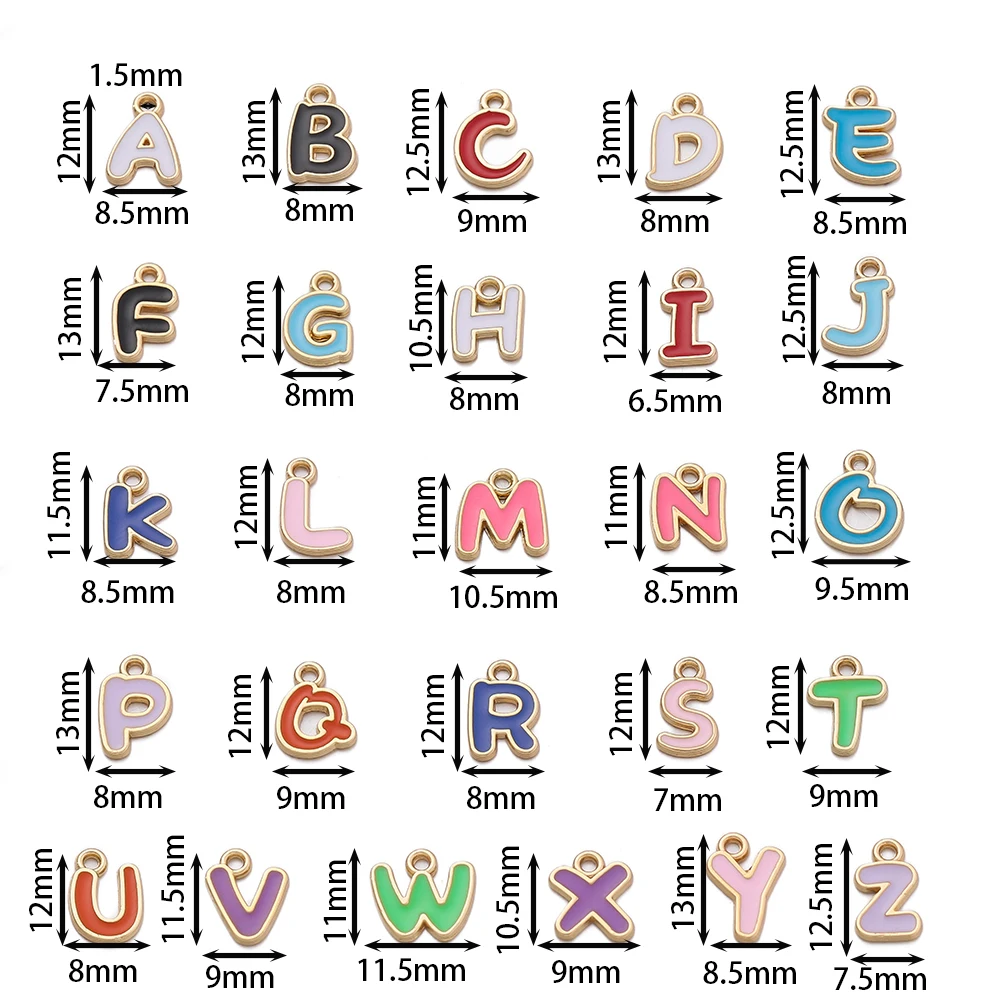 50/100개 A-Z 알파벳 에나멜 참 장식품 다채로운 금속 문자 펜던트 DIY 쥬얼리 제작 귀걸이 팔찌 목걸이 액세서리
