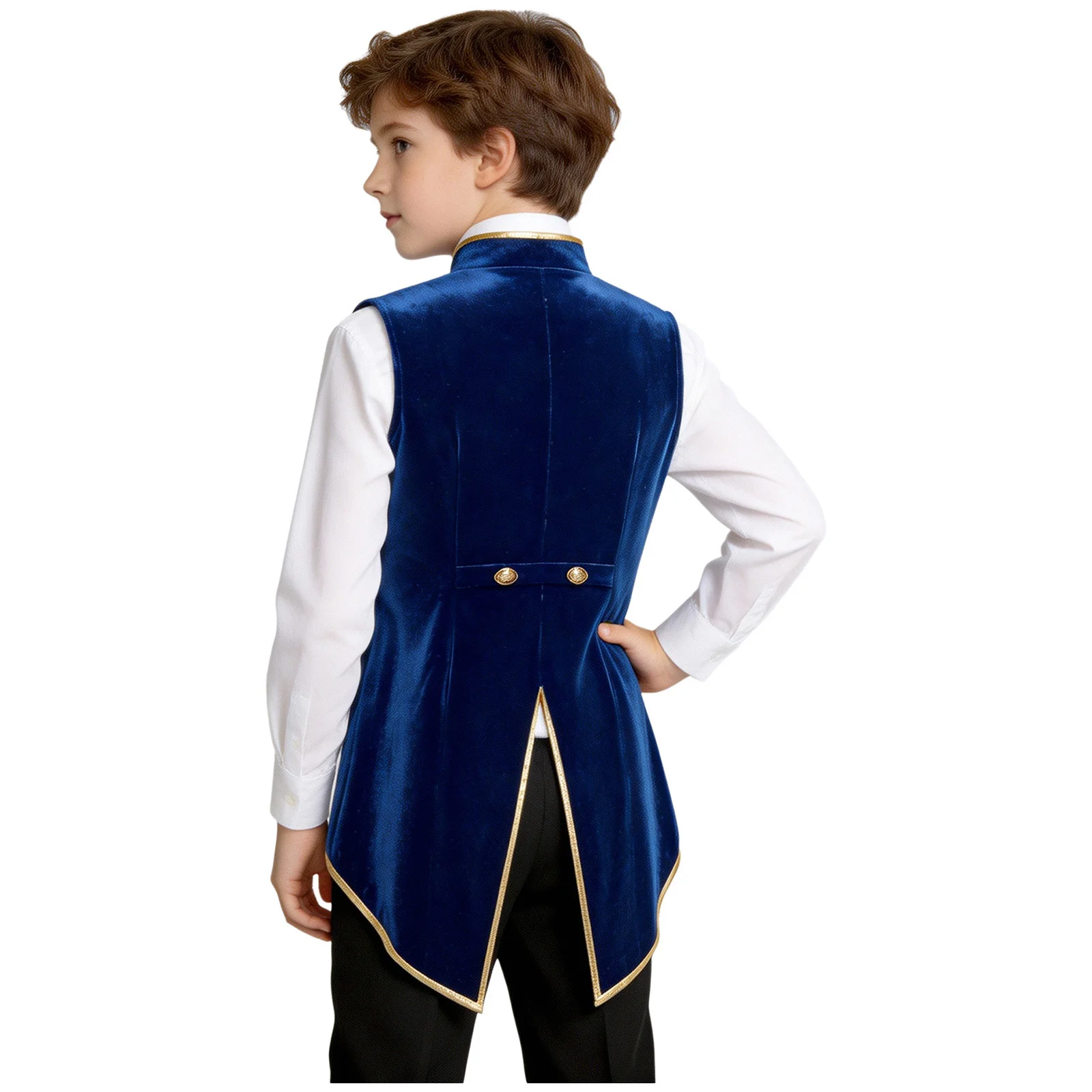Boys Medieval Velvet Tailcoat Vintage Jacket Outerwear Metallic Trim Victorian Steampunk Gothic Vest for Halloween Theme Party
