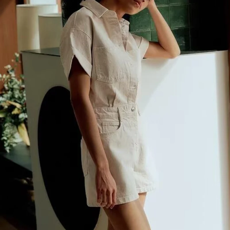 ชุดเอี๊ยมเดนิมทรงสลิมแบบยาวสำหรับผู้หญิง แฟชั่นฤดูร้อน 2025 ผลิตจากเส้นใยโพลีเอสเตอร์