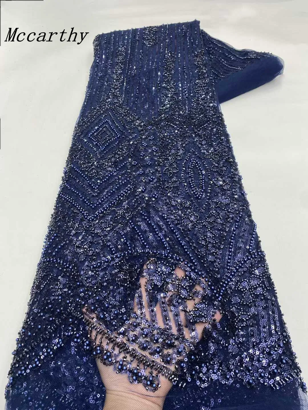 

Роскошная роскошная африканская французская тюлевая кружевная ткань 2026, высокое качество, расшитая бисером нигерийская кружевная ткань с блестками для шитья свадебного платья