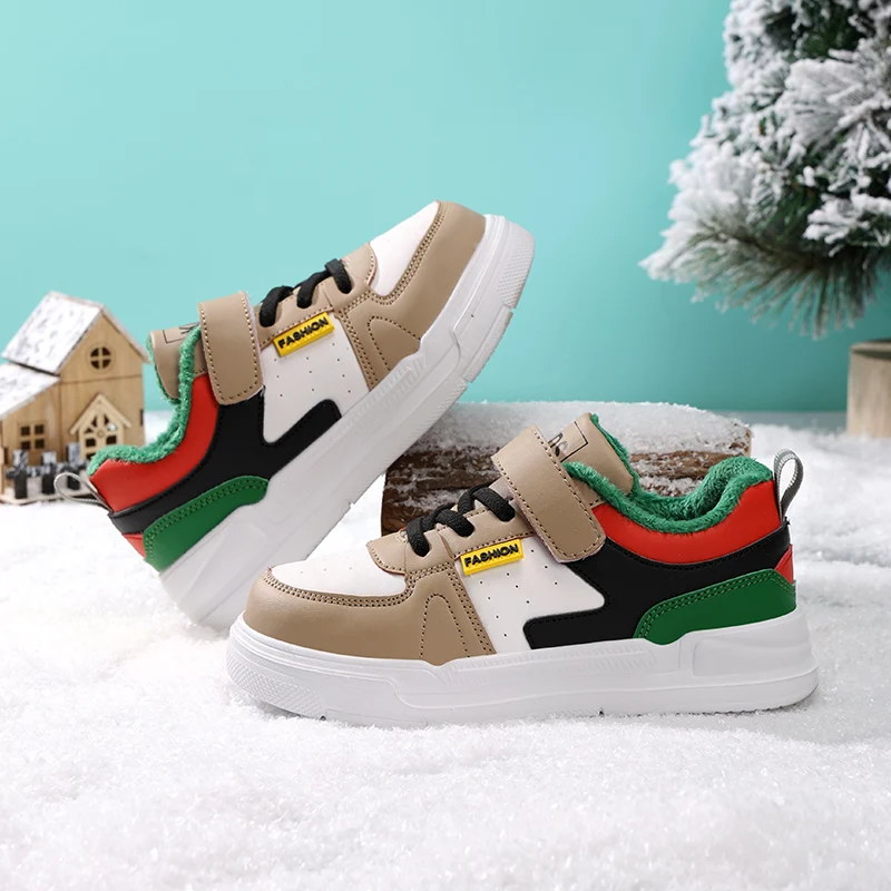 

Winter children's boys' plush thick warm sports shoes, girls' non slip outdoor student running shoes