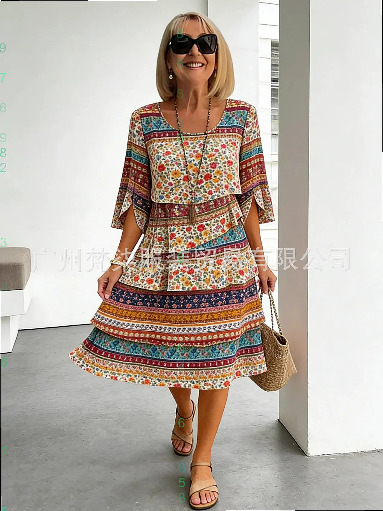 Summer Printed Tiered Midi Dress Dresses Beach Vacation Floral Ruffle Casual Jumpsuit Playsuit Matching Set view 5