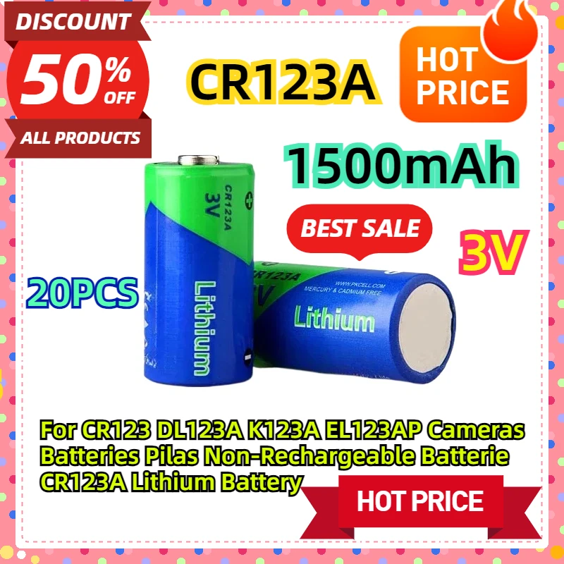 For CR123 DL123A K123A EL123AP Cameras Batteries Pilas Non-Rechargeable Batterie CR123A Lithium Battery 20PCS