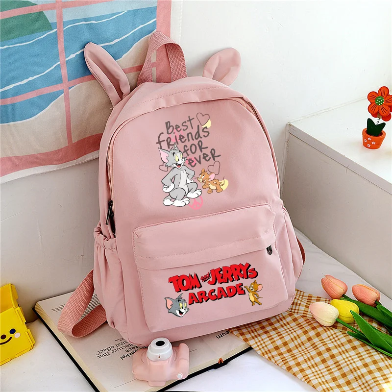 Tom and Jerry Cute School Bag Student Knapsack Teenager Anime Cartoon Printed Backpack Large Capacity Book Bag Rucksack Gift New