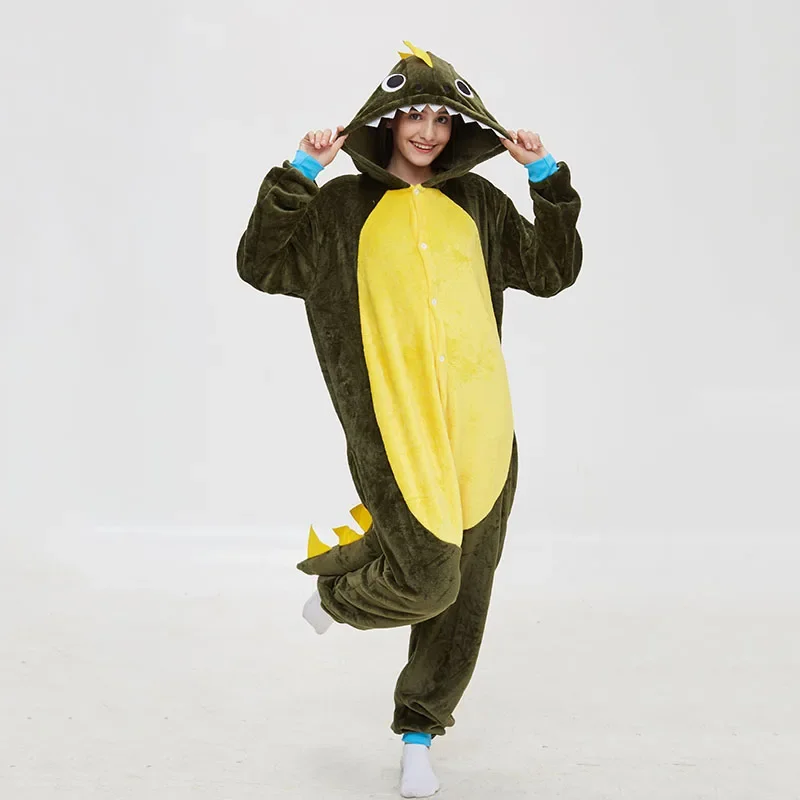 Zielony smok kigurumis kobiety piżama onesie zwierząt OnePiece mężczyźni dorosły karnawał zabawna bielizna nocna cosplay homewear kostium odzież