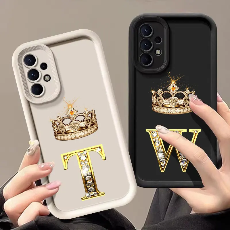 Crown Letter T W R F H X D B Case For Samsung Galaxy A27 A57 A56 5G A37 A36 A17 A07 A26 A16 A06 A55 A52 A14 A73 A34 Soft Cover