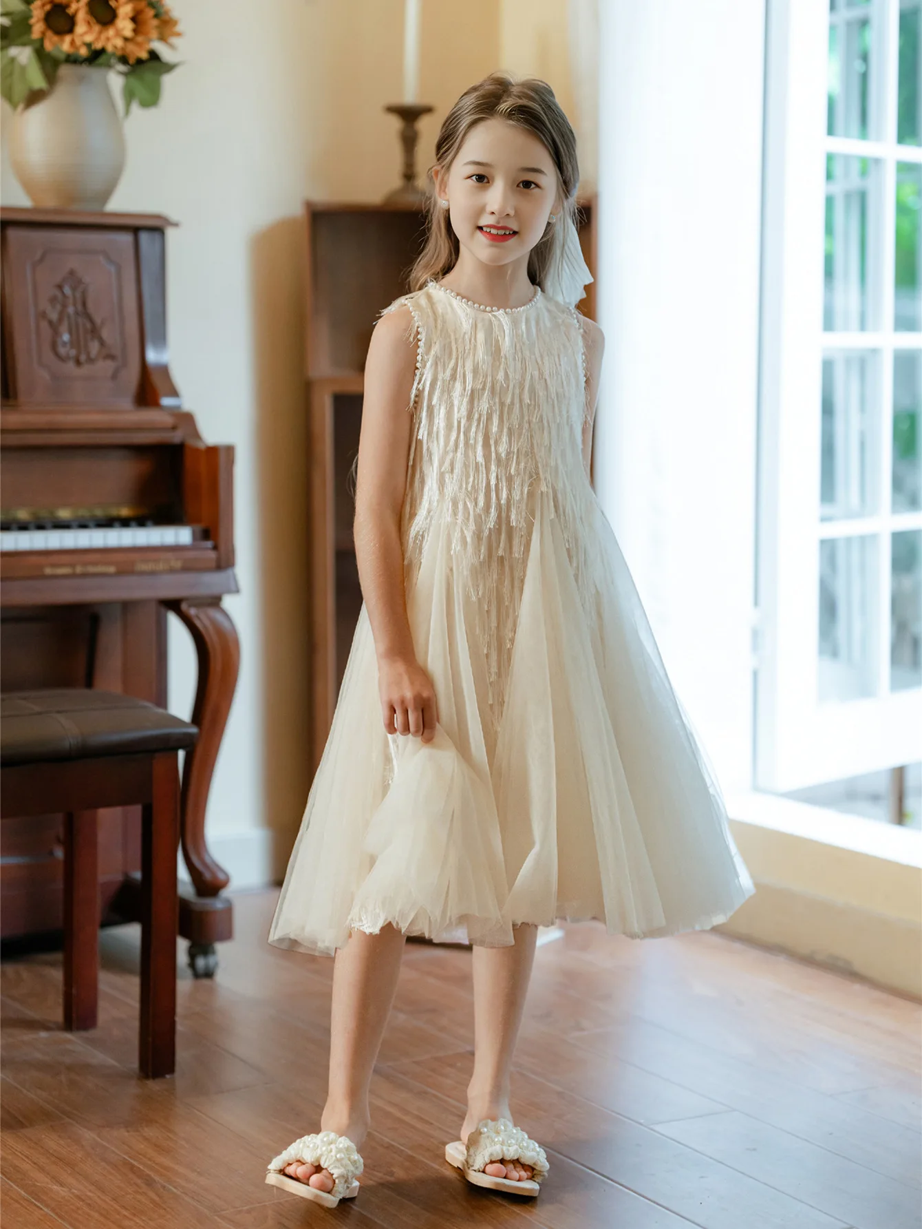 

2025 Summer Little Girls Sleeveless Mesh Dress Princess Dress Children Fashion Bodice Dress 4-14Years Girl's Stylish Dress