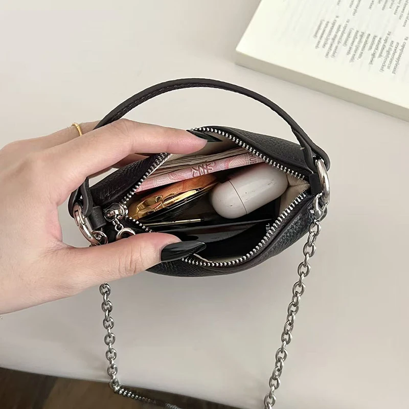 Engrave Initials Luxury Woman Handbag Cowhide Fashion Simple Crossbody Bag Genuine Leather Mini Zip Earphone Coin Purse Wallet view 3