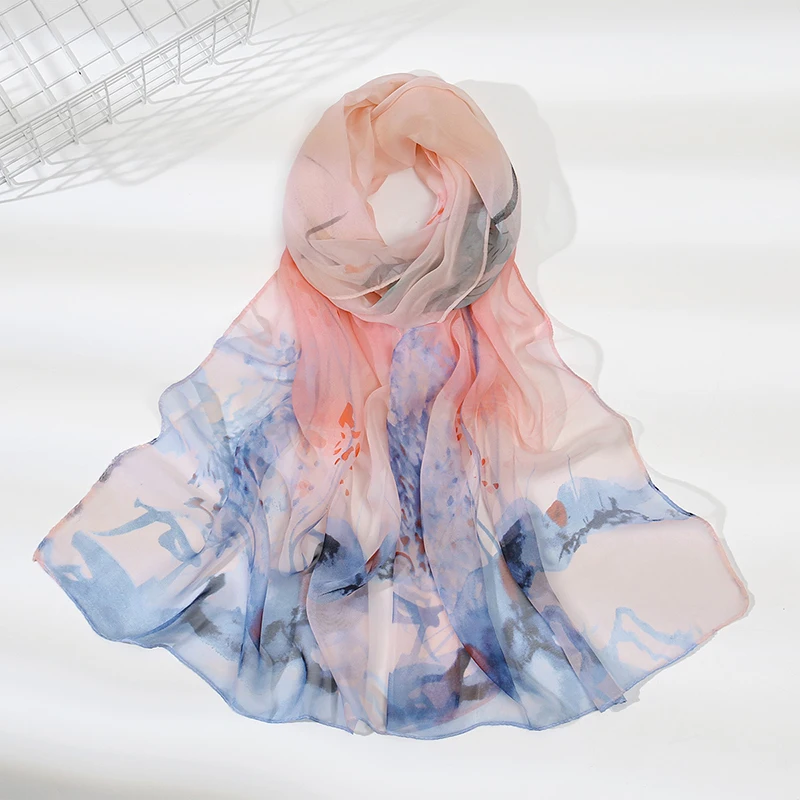 

Colorful Voile Silk Scarf for Women Summer Beach Shawls Scarves Bufandas Foulard Luxury Brand Flower Design Long Muslim Hijabs