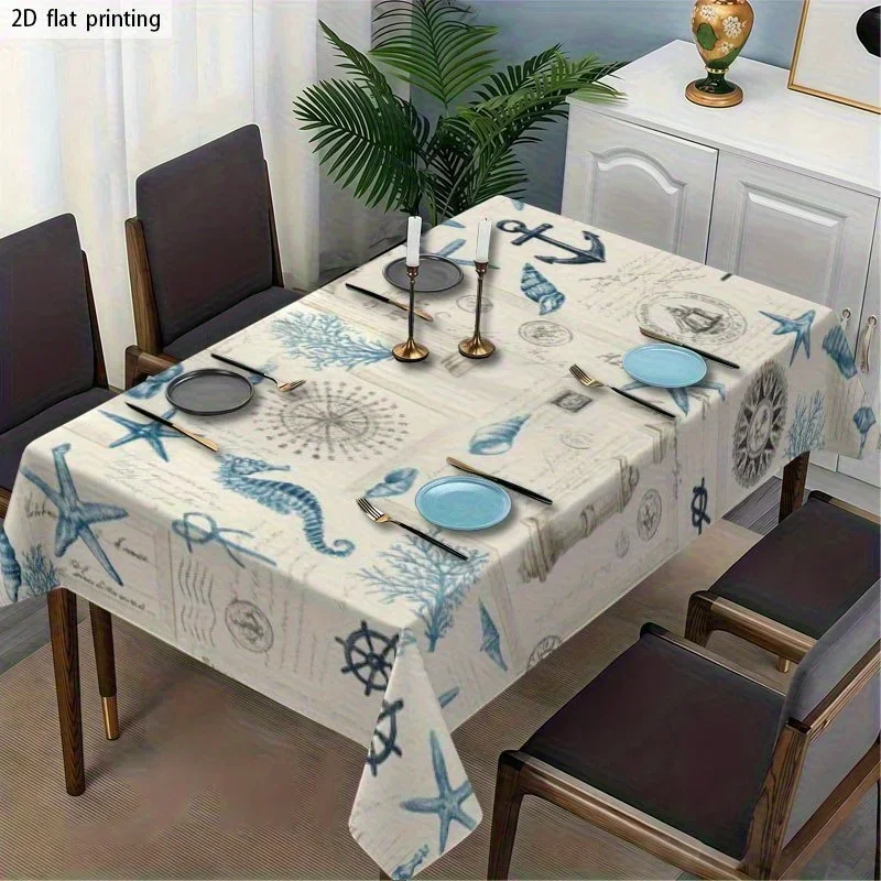 [JIT] 1pc Soft and fashionable 2D flat tablecloth. Machine washable and easy to clean. Navy and white pattern, yzb
