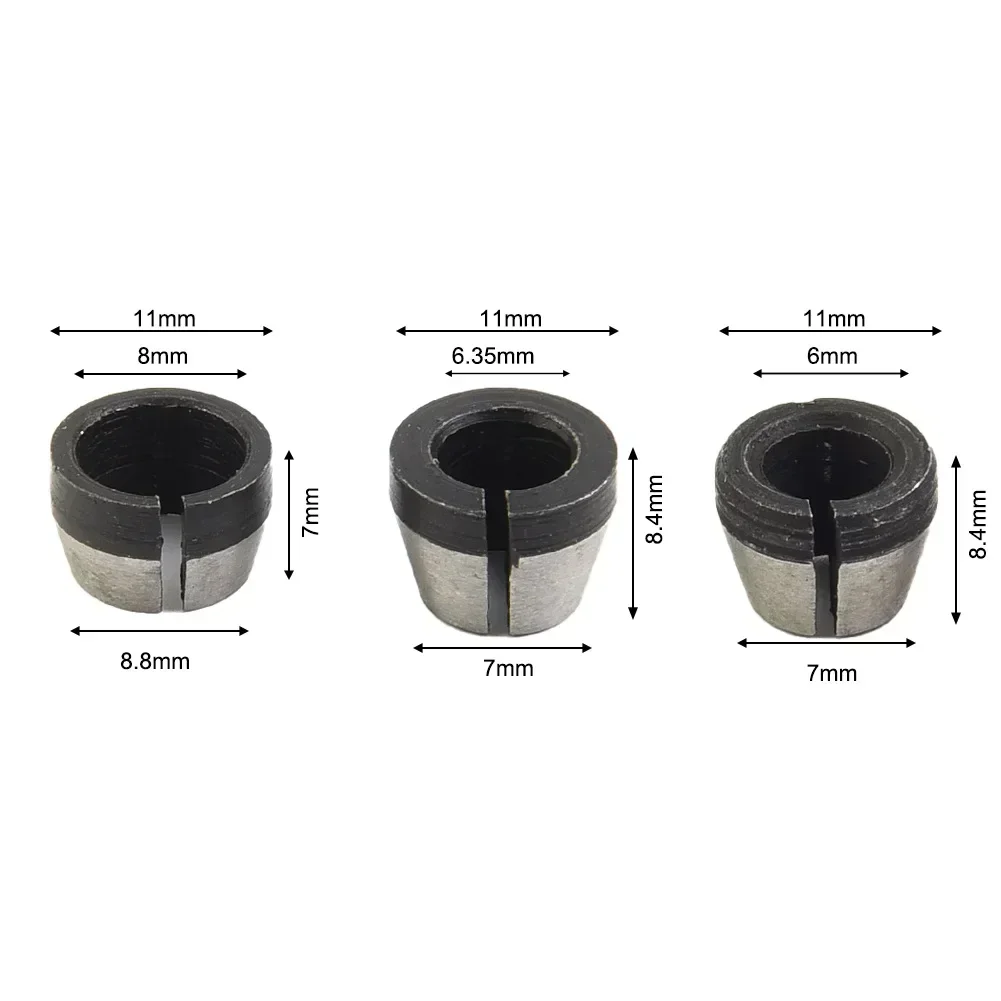 3Pcs Set Collet 6mm 6.35mm 8mm Collets Chuck Engraving Trimming Machine Electric Router Milling Cutter Accessories