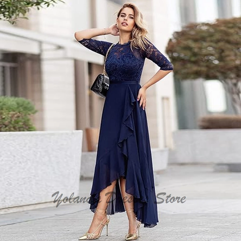 Modern Scoop Neck Mother of The Bride Dresses Long Dresses 3/4 Sleeve Wedding Party Applique Zipper Back Prom Grown Robe de