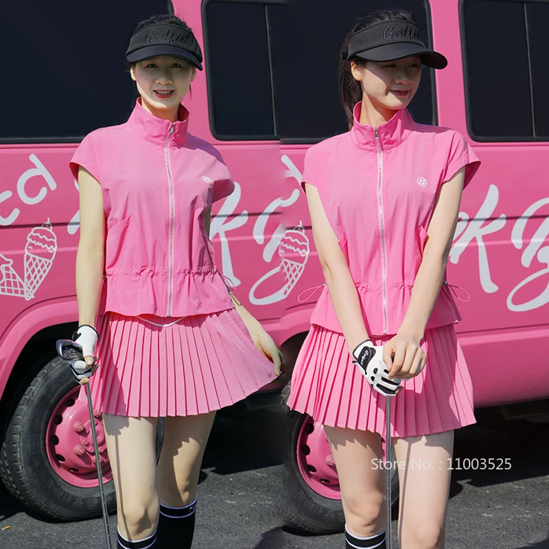 

Golfist Female Golf Tops Jacket Thin Quick-dry Zipper Shirts Women High-waist Pleated Skort Casual Skirt with Inner Shorts