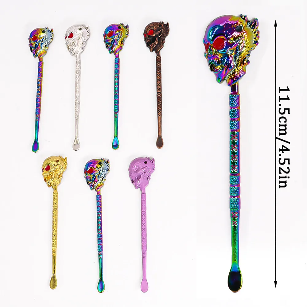 11.8cm Fantasy Skull Head Metal Oil Spoon Smoking Accessory Portable Keychain Pendant Multipurpose Decor Gift