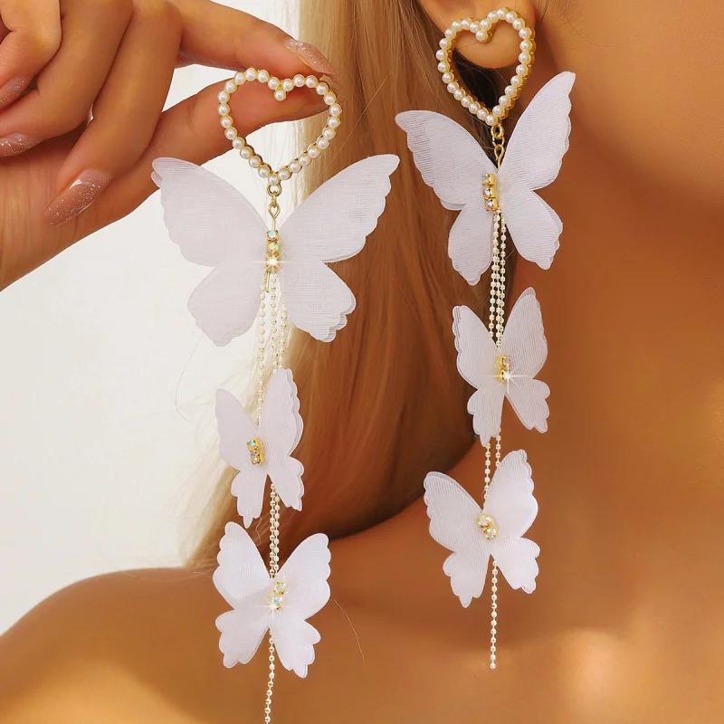 

Super Fairy Fabric Butterfly Earrings for Women, Long Tassel Earrings, Slimming Elegant Versatile Earrings, Korean New Trendy St