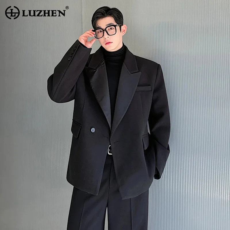 LUZHEN Woolen Fabric Splicing Blazer Social Male Clothing Versatile Plain Korean High Quality New Suit Jackets Coats 2024 LZ6748